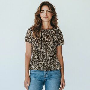 Maria Gabrielle Stretch Peplum Tunic Top Piping Trim Sz L #9K